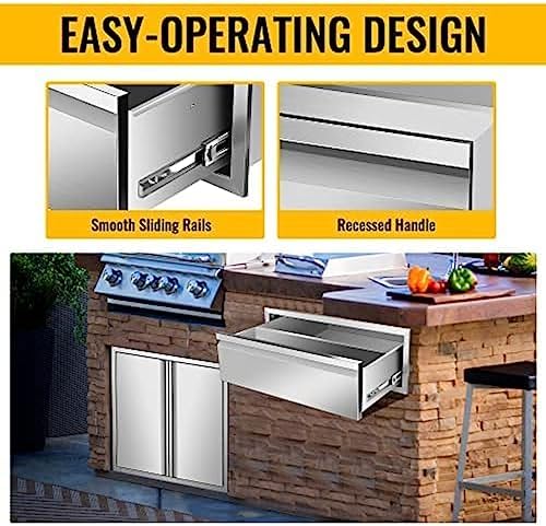 Pull Out Trash Drawer, Lower Sliding Rails Stainless Steel Roll Out Trash Bin Pull Out Tray With Handle For Outdoor Kitchen BBQ Island Grill Station,Single Drawer - Image 5