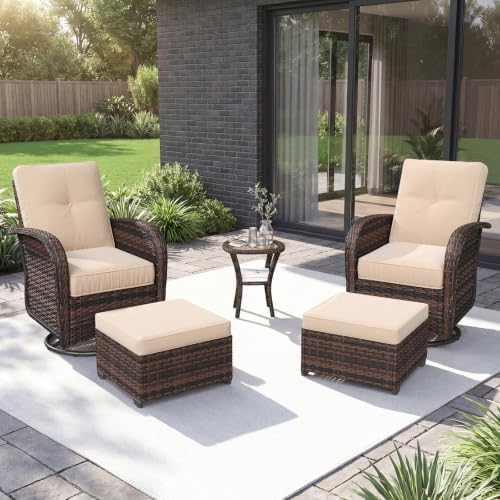 Aoxun 5 Piece Outdoor Patio Furniture Set with Coffee Table, Outdoor Patio Furniture Sets with High Back Swivel Rocker Chairs, Outdoor Sofa Set with Ottoman for Backyard & Garden, Beige by Aoxun