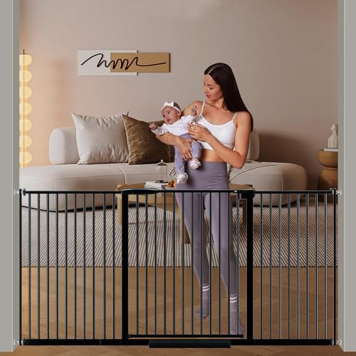 DEARBB Extra Wide Baby Gate Ultra Narrow Spacing 30.11-77.36" Pressure Mounted Double Lock Swing Auto Close Walk Through Metal Safety Pet Gate for Stairs and House Doorway Kitchen by DEARBB