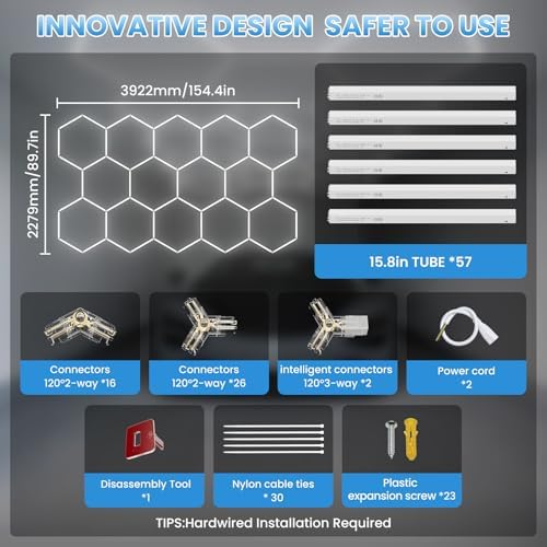 Hexagon Garage Light 370W 44460LM 6500K Ultra Bright LED Shop Lights with 14 Pack for Car Detailing, Warehouse, Workshop, Basement, Gym Lighting - Image 6