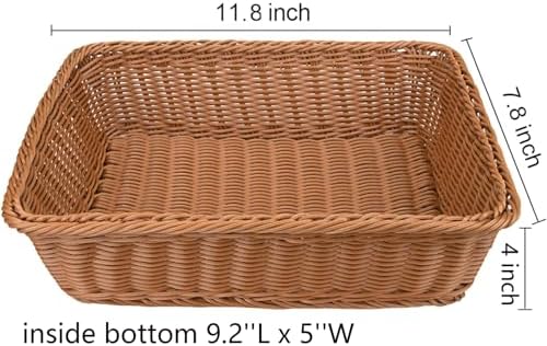 Yarlung 3 Pack Imitation Rattan Woven Bread Baskets, 11.8 x 7.8 Inch Plastic Wicker Fruit Baskets for Food Serving, Vegetables, Kitchen, Restaurant, Outdoor, Brown - Image 2