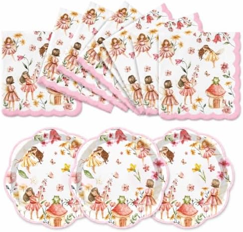 40PCS Fairy Birthday Party Decorations for Girls Kids, Fairies Plates and Napkins Tableware Set, Fairy Themed First Birthday, Fairies Enchanted Themed Baby Shower Party Decorations by Actoridae