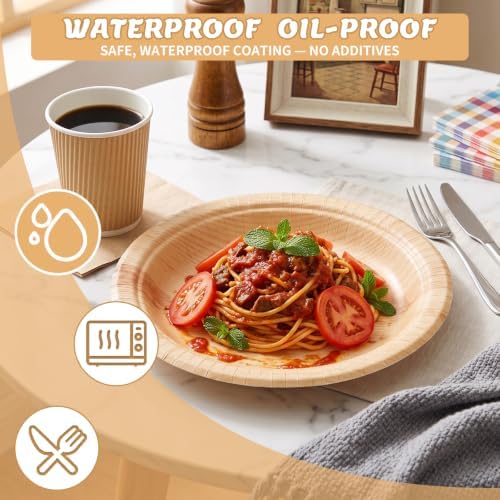 30 Pcs Deep Paper Plates 8.5 inch, Double Thick & Extra Sturdy Wood Grain Paper Plates, Microwave Safe, Soak Proof Disposable Plates for Woodland Baby Shower, Camp Party, Birthday Party - Image 5