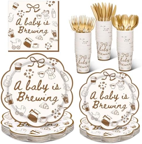 Zubebe 175 Pcs A Baby Is Brewing Baby Shower Tableware Set Serves 25 by Zubebe