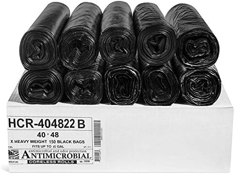 Aluf Plastics 45 Gal Black Trash Bags, 22 Micron (EQ.), 40" x 48" (150 Pk) by AlufPlastics