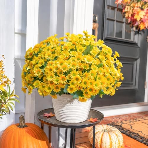 Daisy Artificial Flowers for Outdoors Fall Autumn Decoration, 6 Bundles Fake Mums Yellow Silk Flowers for Outside Look Real UV Resistant Faux Flowers Plants for Planter Front Door Home Indoor Porch - Image 4