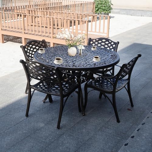 48.23" Patio Dining Table, All-Weather Cast Aluminum Table with 2.36" Umbrella Hole, Patio Furniture Table, Outdoor Dining Table for Backyard and Poolside - Image 2