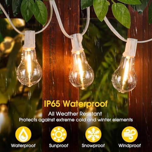 Larkvue 100FT Outdoor String Lights, Patio Light with 32 A39 Bulbs, White - Image 3