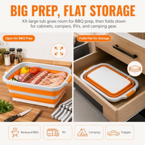 BBQ Prep Tub, 30L Orange XX-Large Grill Prep Station for Cooking - Image 6