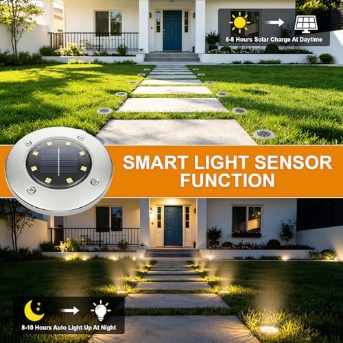OULONGER 4.6inch Solar Ground Lights, Garden Solar Outdoor Waterproof Pathway Bright In-Ground Landscape Lights for Patio, Lawn, Yard, Driveway, Step and Walkway(Warm Light 16Packs) - Image 5