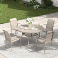 VICLLAX Patio Table and Chair Set of 4, All Weather Metal Round Outdoor Dining Furniture Set-40.6" Round Outdoor Table and Chairs, Sandshell Tabletop by HOME