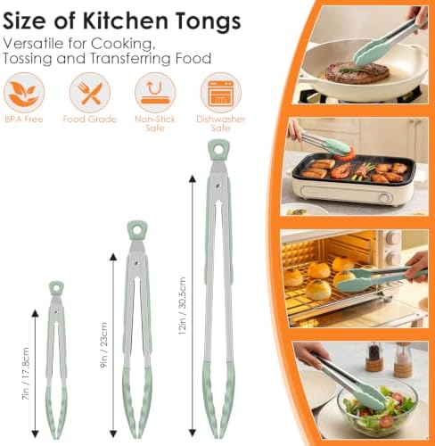 HOTEC Stainless Steel Kitchen Tongs with Silicone Tips, Set of 3-7",9" &12" - Image 2