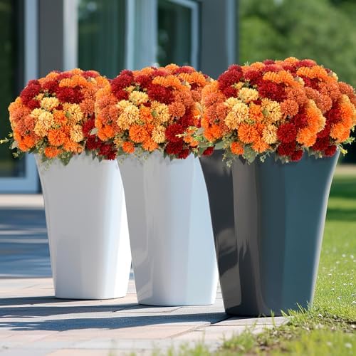 XunYee 12 Pcs Fall Artificial Flowers for Outdoor Faux Mums,Burnt Orange - Image 4