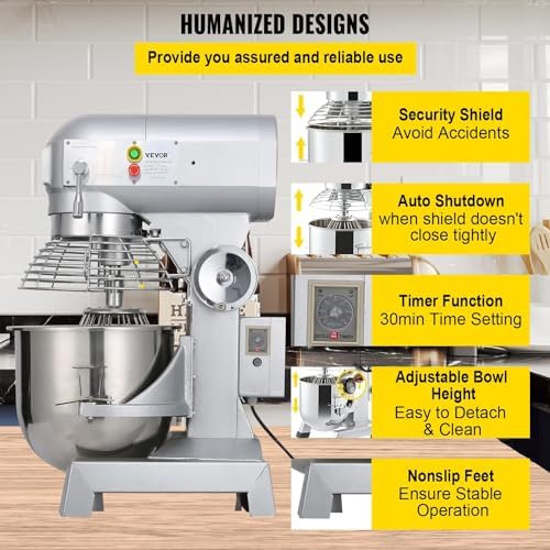 Happybuy 10Qt Commercial Food Mixer with Timing Function， Commercial Mixer 500W Stainless Steel Bowl Heavy Duty Electric Food Mixer Commercial with 3 Speeds Adjustable, Perfect for Bakery Pizzeria - Image 6