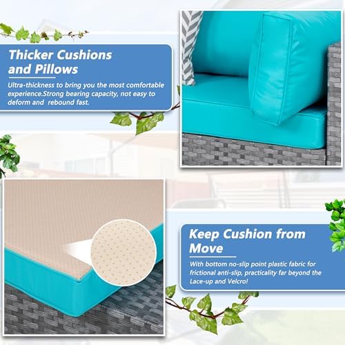 Shintenchi 7 Piece Outdoor Patio Furniture Set with Silver Rattan, Blue - Image 5