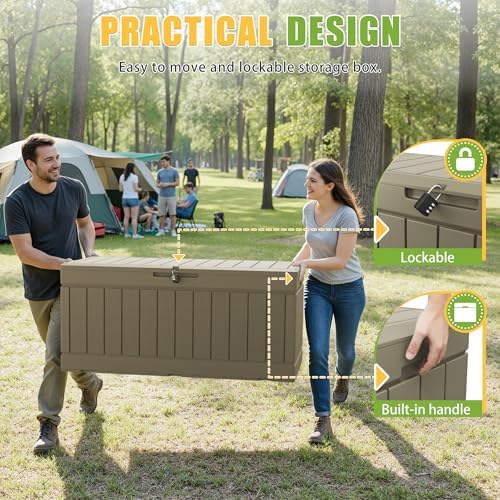 Greesum Outdoor Storage Box 82 Gallon Storage Bin with Lid for Patio Furniture, Garden Tools, Pool Supplies, Waterproof and UV Resistant, Lockable, Coffee - Image 5