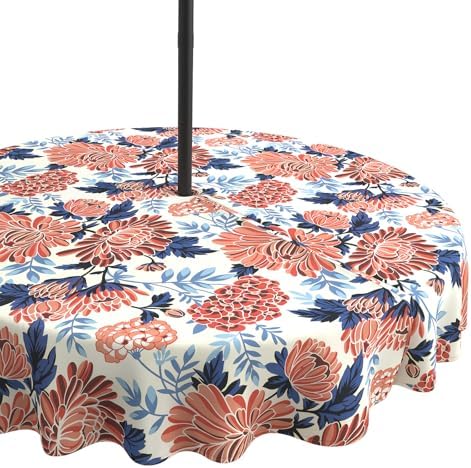 LVTXIII Round Outdoor Tablecloth with Umbrella Hole and Zipper, Water-Repellent 60 Inch Patio Table Cover for Bistro, Garden, Patio & Picnic, Vibrant Blossom by LVTXIII