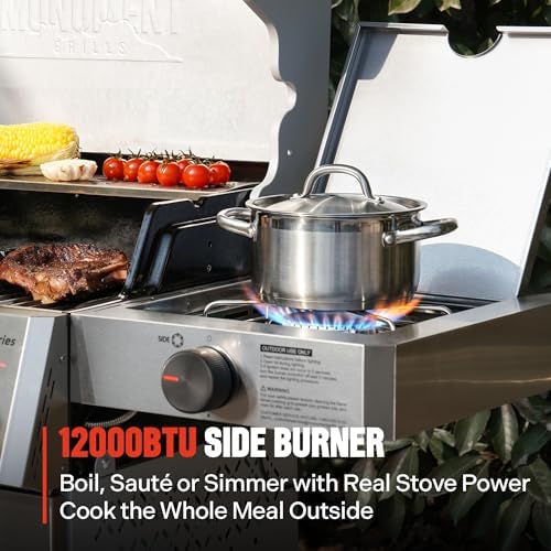 Monument Grills 4+1 Burner Stainless Steel 525 sq.in Propane Gas Grill, 49,000 BTU, 500°F in 5 Mins, Outdoor M2 Grill with Broil Zone, 1 Side Burner and 1 Foldable Side Shelf, with Smoker Box - Image 4