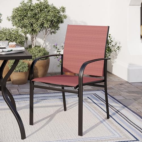 SUNSHINE VALLEY 9pc Patio Dining Set, 57.5" Square Table & 8 Red Chairs - Image 6