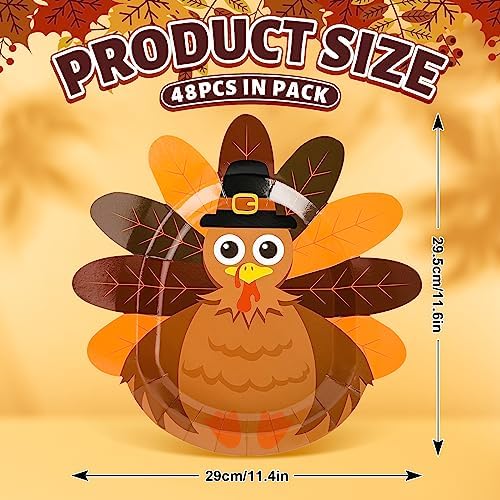 Whaline 48Pcs Thanksgiving Paper Plates Turkey Shaped Disposable Decorative Tableware for Fall Party Supplies Autumn Holiday Catering Events, 11.4 x 11.6 Inch - Image 2