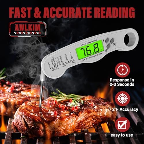 AWLKIM Meat Thermometer Digital, Instant Read Food Thermometer, White - Image 2