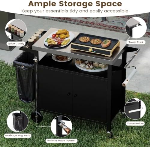 Giantex Outdoor Grill Cart with Stainless Steel Tabletop & Storage Cabinet - Image 4