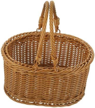 Vintage Woven Picnic Basket with Handles, Portable Outdoor Fruit Storage by PRETYZOOM