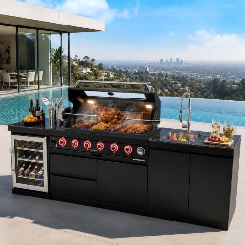 95.6" 6-Burner Modular Outdoor Kitchen Island, 85,000 BTU Propane Gas Grill by Unknown