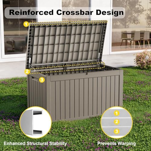 280 Gallon Waterproof Outdoor Storage Box, UV Resistant Resin Deck Box with Hydraulic Rod for Stable Support, Ideal for Patio, Garden and Pool, Grey - Image 4
