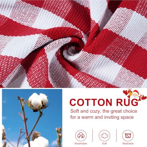 OJIA Christmas Front Door Mat 24"x51" Red and White Buffalo Plaid Porch Rug - Image 5