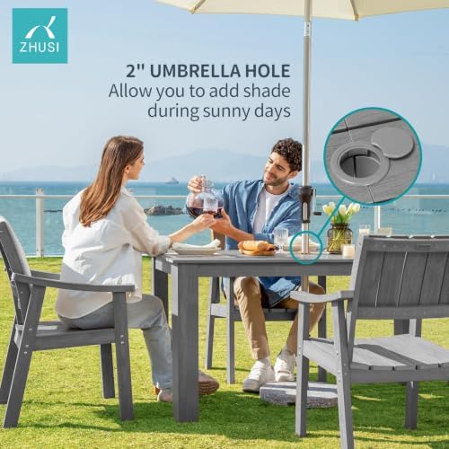 ZHUSI Patio Table, HIPS Outdoor Table with Umbrella Hole, Grey - Image 5