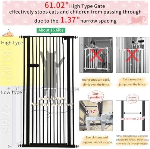 Lumizone Extra Tall Cat Gate 61.02" High 29.92"-34.24" Wide Pet Gate Black - Image 4