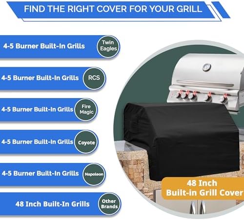 Covers & All Built-in Grill Cover for Outdoor Grill – Heavy Duty 12 oz Waterproof Built-in BBQ Grill Cover, PVC-Coated Polyester with Elastic Hem for Snug Fit (48 x 27 x 26 inches, Black) - Image 3