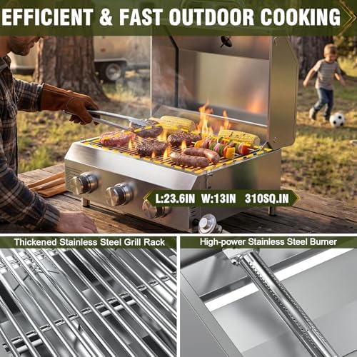 Bestfire 3-Burner Tabletop Gas Grill, Dual Connections, 30,000 BTU Portable Propane Grill, Knobs&Stainless Steel Grates, Compact & Detachable Legs for Camping, RV, BBQ - Image 6