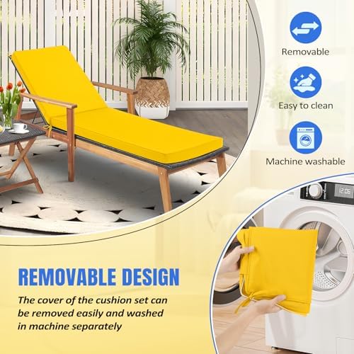 Basic Beyond Chaise Lounge Cushions Outdoor, 3-Layer Waterproof Outdoor Furniture Cushions with Removable Cover and 4 Ties, 72"x21"x3" Patio Lounge Chair Cushions for Outdoor Furniture, Yellow - Image 5