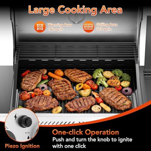 3-Burner Propane Gas Grill with Side Burner, 34,000 BTU Stainless Steel BBQ Grill – Heavy-Duty Porcelain-Enameled Grates for Patio and Outdoor Cooking - Image 2