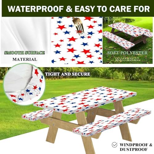 CAPSCEOLL Fitted Picnic Table Cover with Bench Covers 5ft - Stars - Image 4