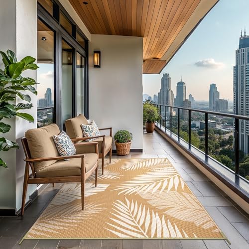 GENIMO Outdoor Rug, Waterproof Plastic Rugs for Patio, 5'x8' Brown Beige - Image 4
