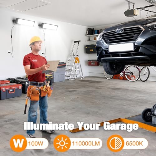 100W Led Shop Lights, 11000LM Shop Light for Workshop, IP66 Waterproof Garage Lights with Plug, 4.92ft Power Cord And On/Off Switch, 6500K Super Bright Led Work Light for Yard, Shop, Warehouse, 2 Pack - Image 5
