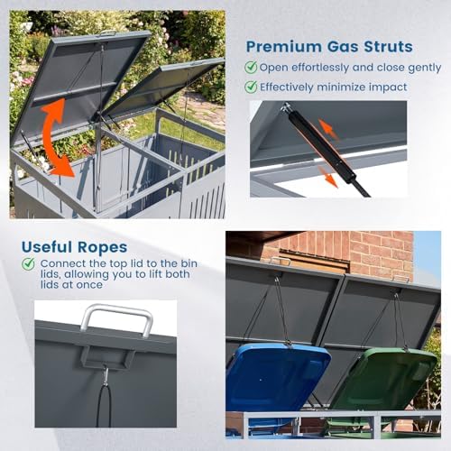 Goplus 44 Cu.Ft Outdoor Trash Can Storage, Garbage Can Hider Outdoor with 2 Lockable Doors Gas Struts & Shock Absorbers, Slant-roof Outdoor Storage for Patio, Backyards, Yard & Garden (52"x32"x49.5") - Image 5