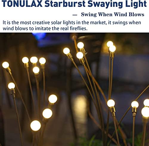 TONULAX Solar Garden Lights - Upgraded Solar Swaying Light, Sway by Wind, Outdoor Lights, Yard Patio Pathway Decoration, High Flexibility Iron Wire & Heavy Bulb Base, Warm White (4 Pack) - Image 6
