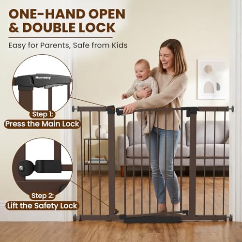 Mumeasy 29.7-48" Baby Gate for Stairs, Pressure Mounted Dog Gate for Doorways, Extra Wide Walk Thru Safety Pet Gate for Doors with Auto Close, Easy Install Child Gate for Hallway Indoor House, Brown - Image 5