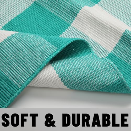 SEEKSEE Buffalo Plaid Outdoor Rug 3' x 5' Light Blue and White Front Door Mat, Layering Rug for Porch, Spring Summer Doormat, Front Porch Rug for Outdoor Entrance Entryway Patio Porch Decor - Image 5