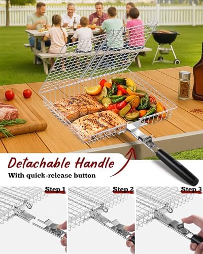Grill Baskets for Outdoor Grill, 2 Pack Nesting Grill Basket with Handle - Image 6
