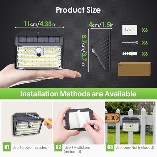 Solar Motion Lights Outdoor, Ultra Bright Solar Fence Lights with Motion Sensor, IP65 Waterproof Security Light 3 Modes, 270° Lighting Angle, Wall Lights for Deck Patio Fence Garage Door (6 Packs) - Image 4