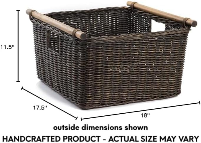 The Basket Lady Deep Pole Handle Wicker Storage Basket XL Walnut Brown - Image 6
