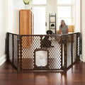 MyPet Extra Wide Dog Gate with Small Pet Door. 38.5” to 103.5" Wide. Cat Gate for Doorway. Made in USA. 26" Tall, Brown by NorthStatesMyPet