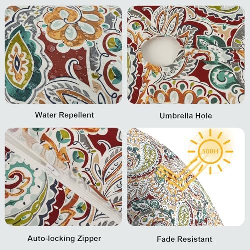 LVTXIII Round Outdoor Tablecloth with Umbrella Hole and Zipper, Water-Repellent 60 Inch Patio Table Cover for Bistro, Garden, Patio & Picnic, Vibrant Paisley - Image 4