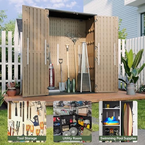 Aoxun Outdoor Storage Shed, 64 Cu.Ft Vertical Storage Sheds, Brown - Image 5