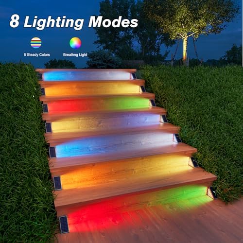 VOLISUN Solar Stair Lights 6 Pack, 7 Fixed Colors Solar Step Lights Outdoor - Image 3